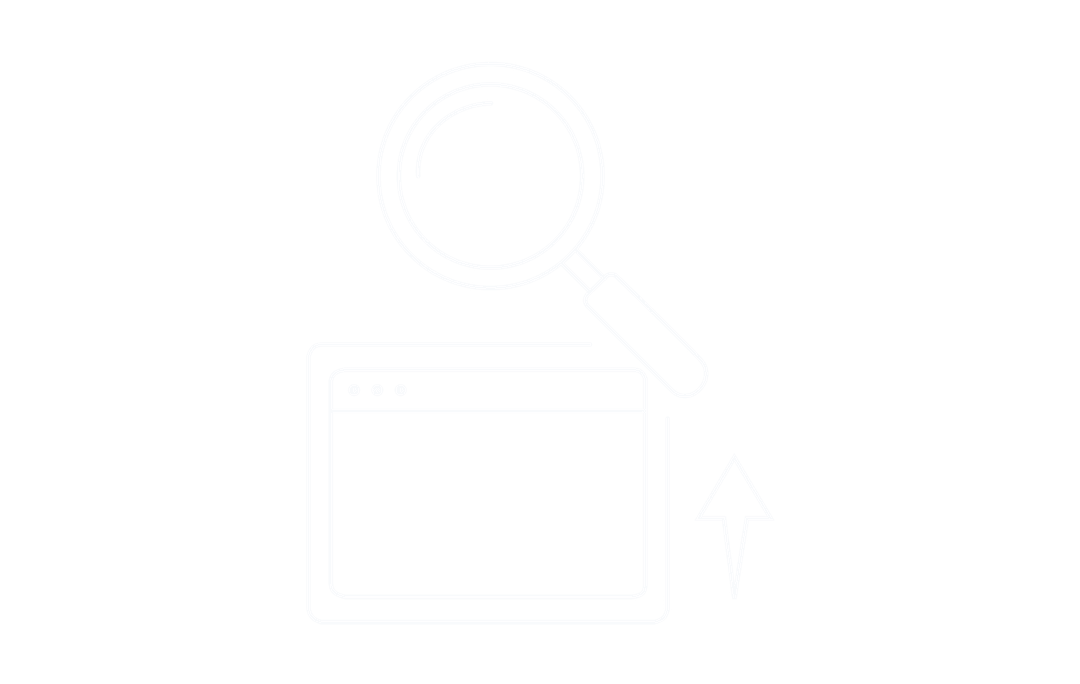 A magnifying glass over a browser window, next to an upward arrow